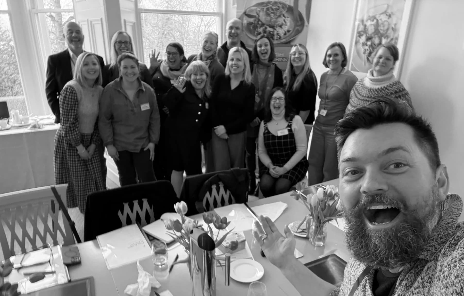 Jack Harris taking a group photograph with participants at Scotland Food & Drink’s Appetite for More graduation day.